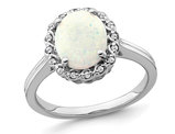 3.00 Carat (ctw) Lab-Created Opal Ring in 14K White Gold with Accent Diamonds
